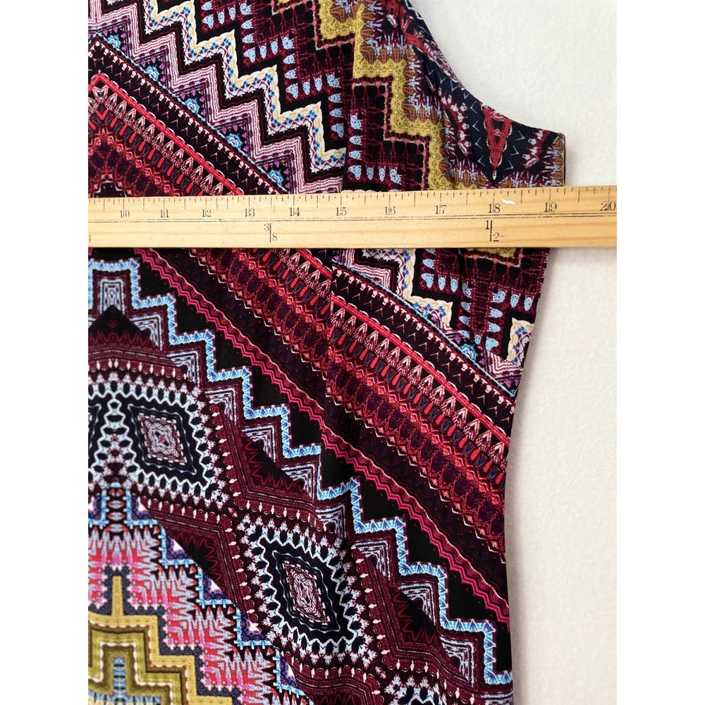 Anne Klein Sleeveless Sheath Dress Women L Burgundy Geometric Zig Zag Stretch - Picture 3 of 9